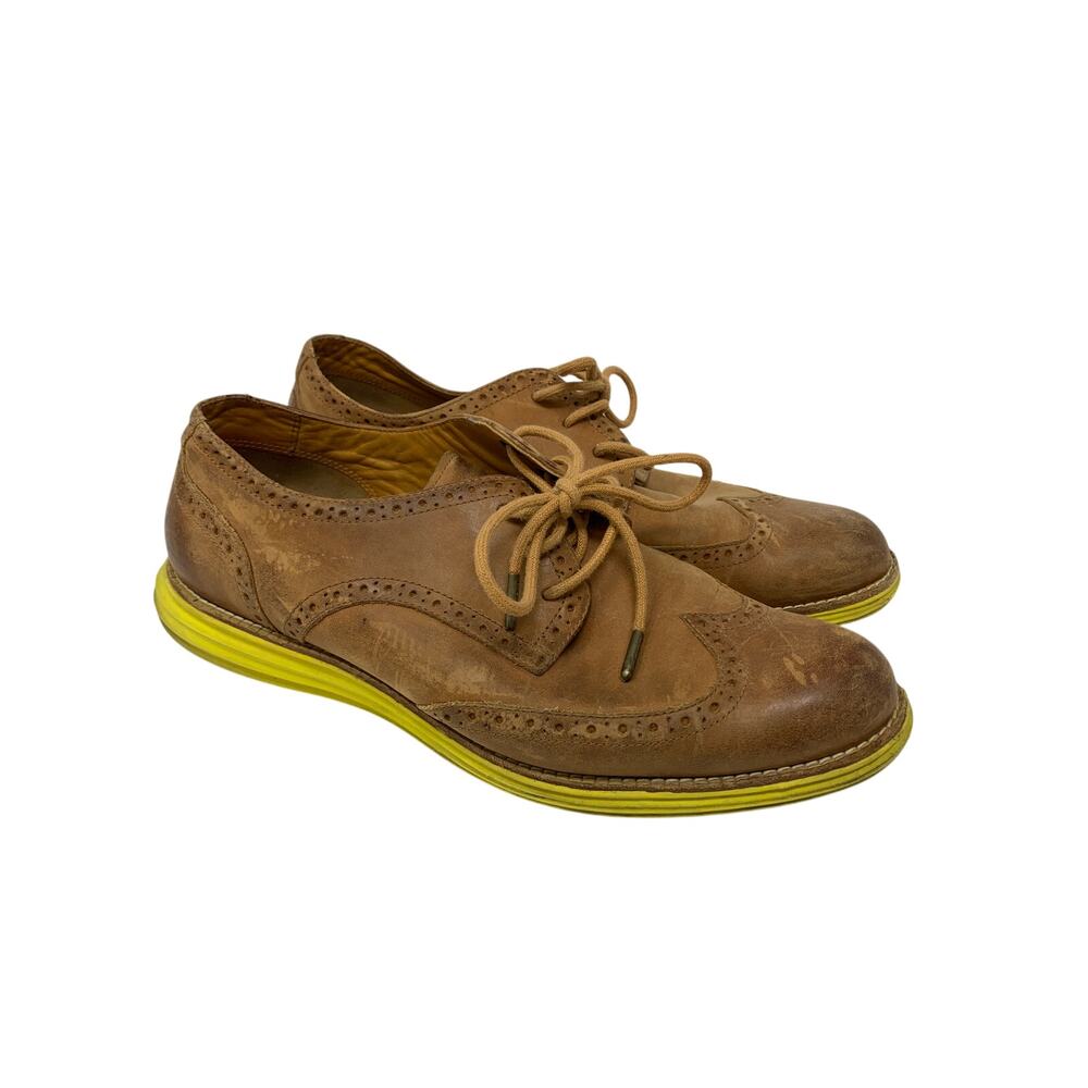 Cole Haan Lunargrand Oxford Shoes Womens Size 9 Brown Leather Yellow *READ
